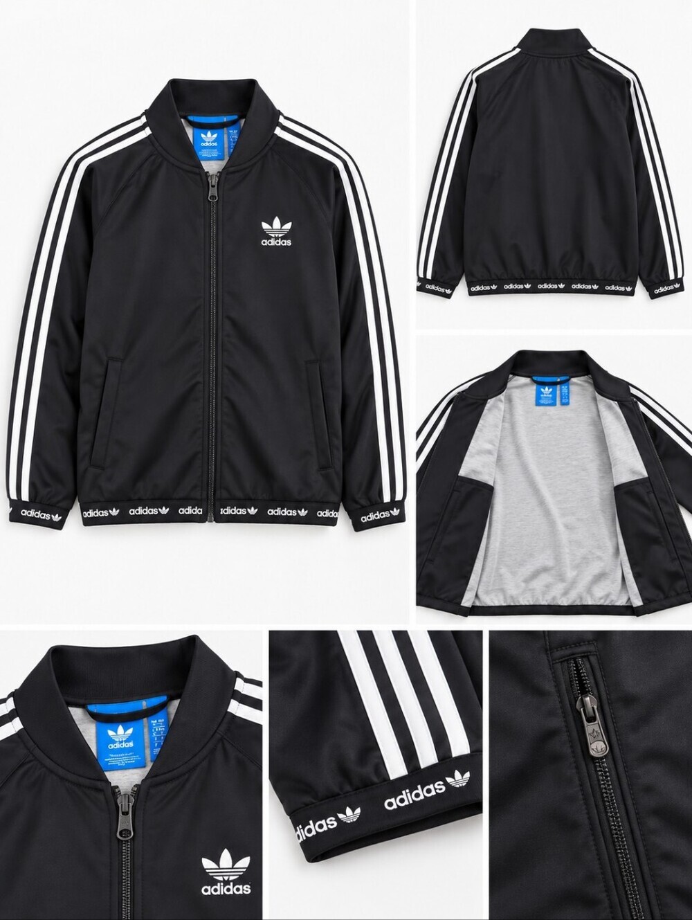 🆑️⏰️adidas Black Lightweight 3-Stripe Track Jacket with White Logo